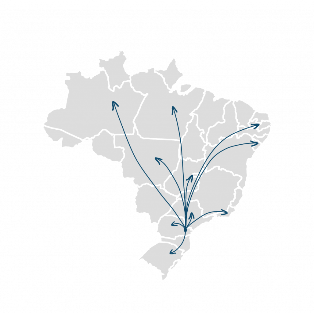 Mapa do Brasil com a abrangência da Confi nas 5 regiões
